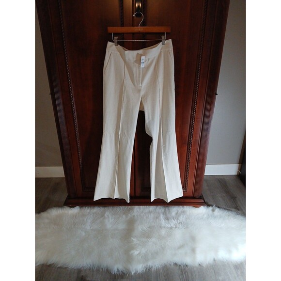 NWT Loft Women's Size 12 Linen Blend Wide Leg Trousers Oatmeal - Picture 4 of 10